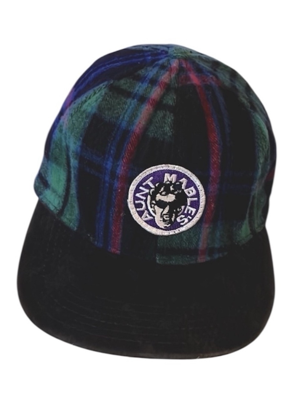 Vintage Aunt Mable’s Genuine Suede Leather Plaid Snowboard Skier Baseball Cap